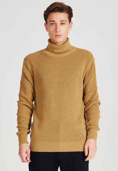 Rollkragen-Strickpullover PIET aus Bio-Baumwolle Camel Herren