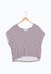 Second Hand Blusenshirt RUBY aus LENZING™ ECOVERO™ - Terracotta / Blue (Geometric) - XL