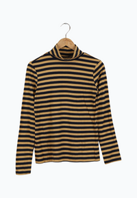 Second Hand Rollkragen-Longsleeve VIDA aus TENCEL™ Lyocell - Blue / Camel (Stripes) - L