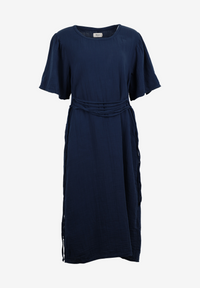 Second hand muslin dress ALVA made from organic cotton - Midnight Blue - M