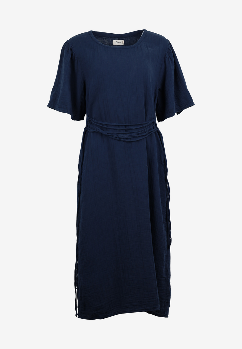 Second hand muslin dress ALVA made from organic cotton - Midnight Blue - M