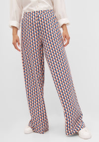 Second Hand Marlenehose MARLEEN aus LENZING™ ECOVERO™ - Terracotta / Blue (Geometric) - XL
