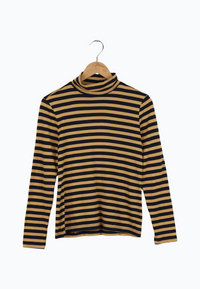 Second Hand Rollkragen-Longsleeve VIDA aus TENCEL™ Lyocell - Blue / Camel (Stripes) - L