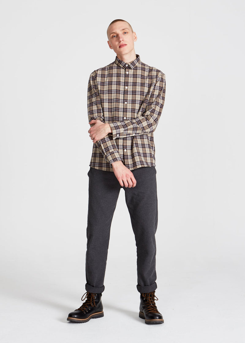 Second hand flannel shirt KENT made from organic cotton - Camel (Checks) - S