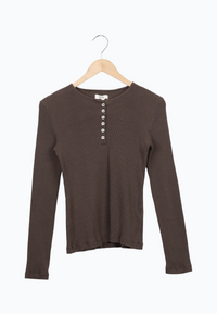 Second hand henley longsleeve THEA made from organic cotton - Oak Brown - N/A - M