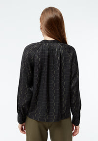 Givn Berlin Bluse GBSMILLA mit Puffärmeln aus TENCEL™ mit Peach-Effekt Blouse Black / Dark Khaki (Waves)