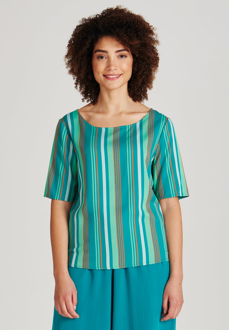 Givn Berlin Blusenshirt ISLA aus LENZING™ ECOVERO™ Blouse Green / Orange (Stripes)