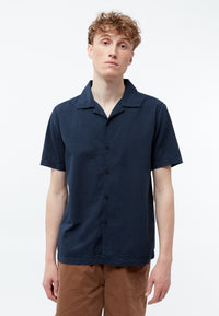 Givn Berlin Bowling-Shirt GBBARIK aus Bio-Baumwoll Seersucker Buttoned Shirt Midnight Blue (Structure)