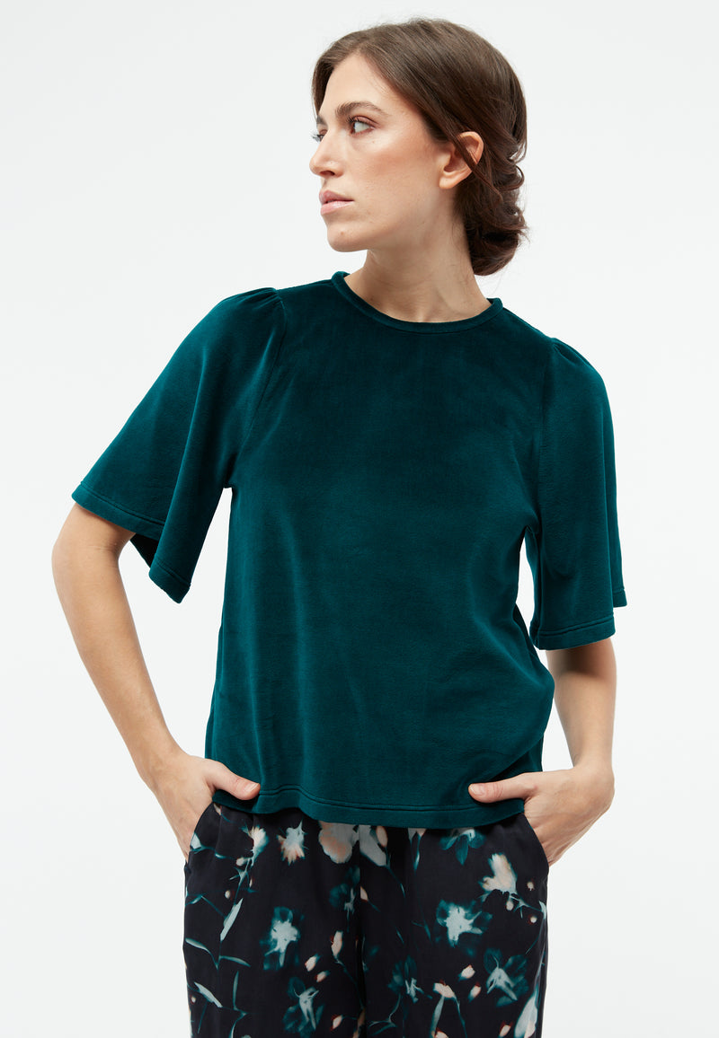 Givn Berlin Samtbluse GBJANKA aus Bio-Baumwolle mit Puffärmeln Blouse Dark Teal