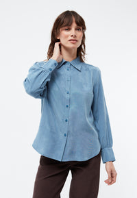 Givn Berlin Geraffte Bluse GBKASIA aus TENCEL™ mit Peach-Effekt Blouse Cloudy Blue (Tencel)