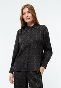 Givn Berlin Geraffte Bluse GBKASIA aus TENCEL™ mit Peach-Effekt Blouse Black / Dark Khaki (Waves)