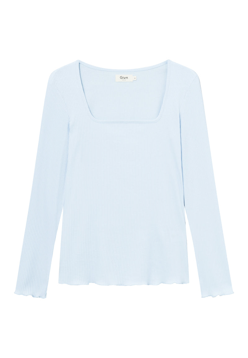 Givn Berlin Geripptes Longsleeve GBPATTY slim Fit aus Bio-Baumwolle Longsleeve Ice Blue (Rib)