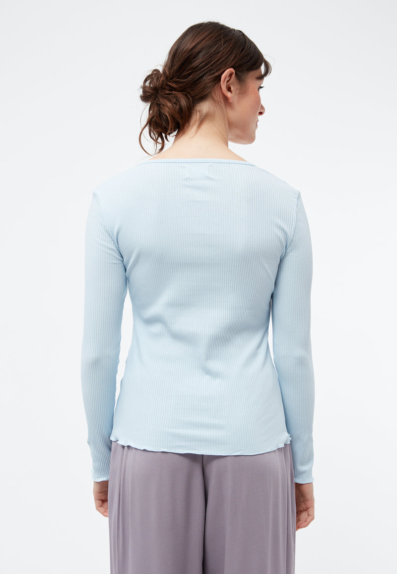 Givn Berlin Geripptes Longsleeve GBPATTY slim Fit aus Bio-Baumwolle Longsleeve Ice Blue (Rib)