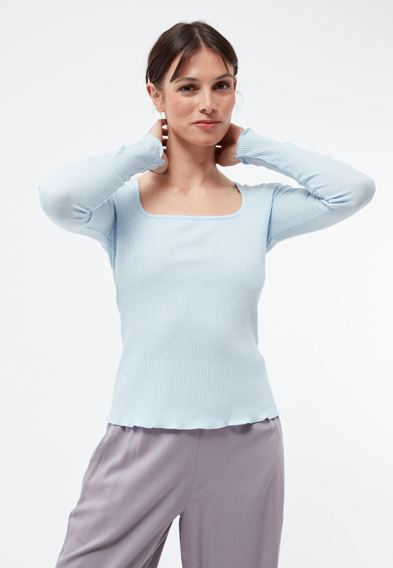 Givn Berlin Geripptes Longsleeve GBPATTY slim Fit aus Bio-Baumwolle Longsleeve Ice Blue (Rib)
