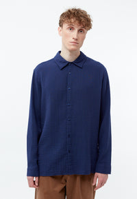 Givn Berlin Hemd GBHOLGER oversize aus Bio-Baumwoll Musselin Buttoned Shirt Nightshade Blue (Musselin)