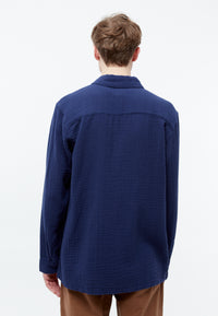 Givn Berlin Hemd GBHOLGER oversize aus Bio-Baumwoll Musselin Buttoned Shirt Nightshade Blue (Musselin)
