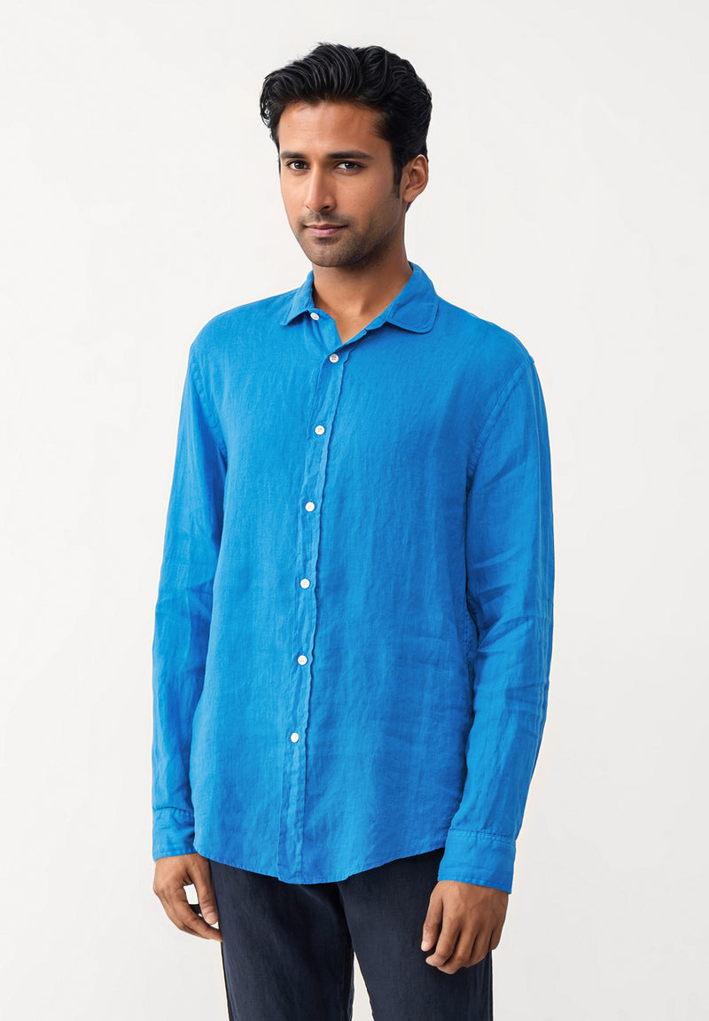Givn Berlin Hemd GBKAMIL aus Leinen mit klassichem Umlegekragen Buttoned Shirt French Blue (Linen)