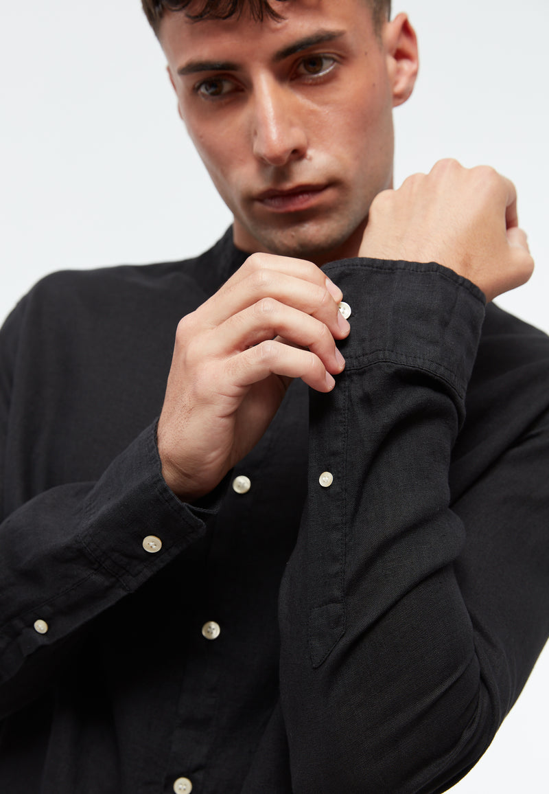 Givn Berlin Hemd GBWES regular aus Leinen mit Stehkragen Buttoned Shirt Black (Linen)