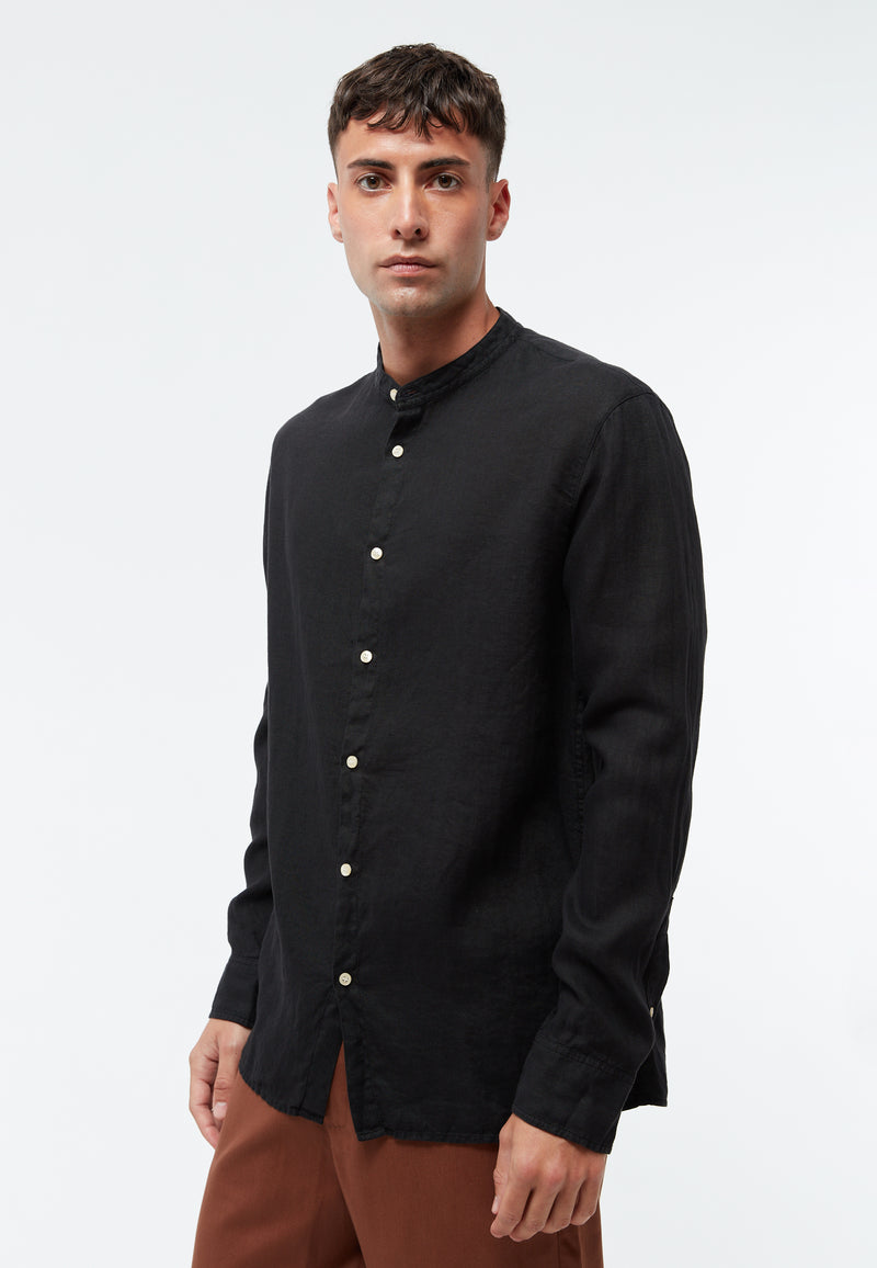 Givn Berlin Hemd GBWES regular aus Leinen mit Stehkragen Buttoned Shirt Black (Linen)