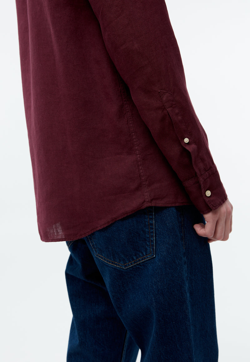 Givn Berlin Hemd GBWES regular aus Leinen mit Stehkragen Buttoned Shirt Burgundy (Linen)