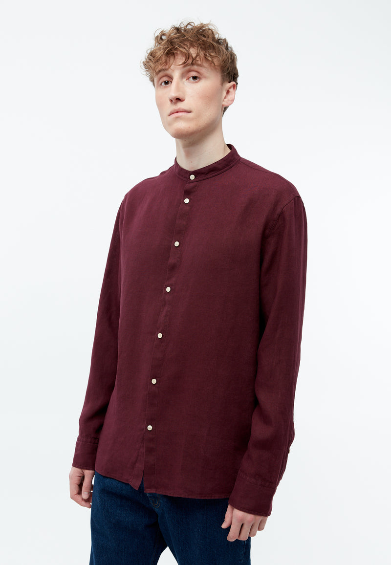 Givn Berlin Hemd GBWES regular aus Leinen mit Stehkragen Buttoned Shirt Burgundy (Linen)