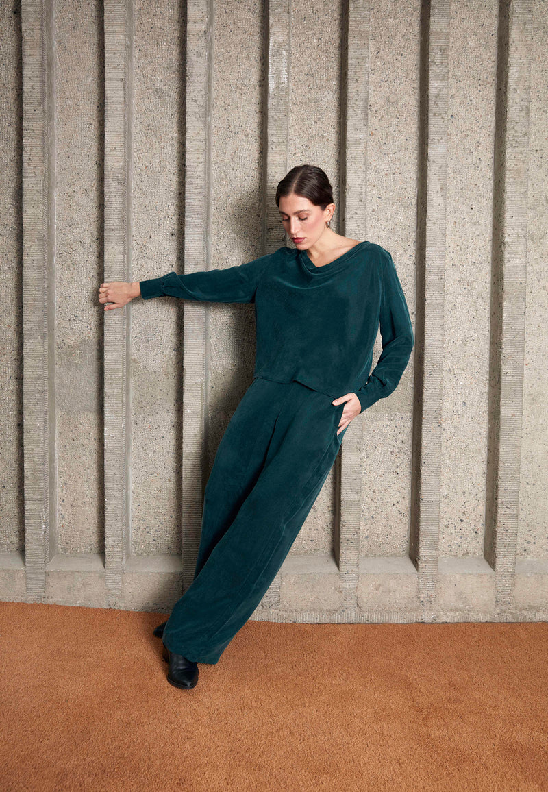 Givn Berlin Hose GBMARLA aus Cupro (Bemberg™) mit weitem Bein Trousers Dark Teal
