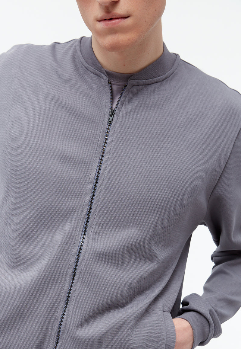 Givn Berlin Jacke GBCARTER aus Bio-Baumwoll Piqué mit Reißverschluss Jacket Stormy Grey (Pique)