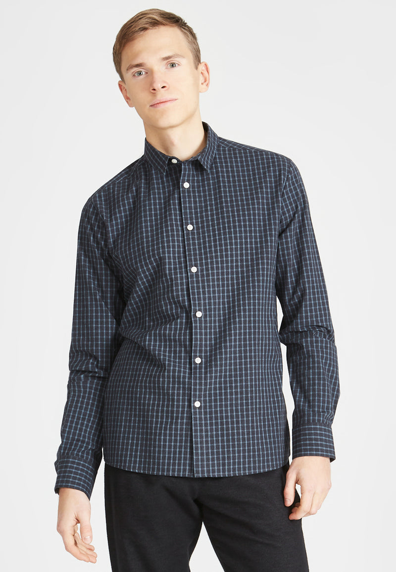 Givn Berlin Karo-Hemd KENT aus Bio-Baumwolle Buttoned Shirt Dark Grey / Light Blue (Checked)