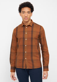 Givn Berlin Karo-Hemd KENT aus Bio-Baumwolle Buttoned Shirt Brown / Blue / Oak (Checked)