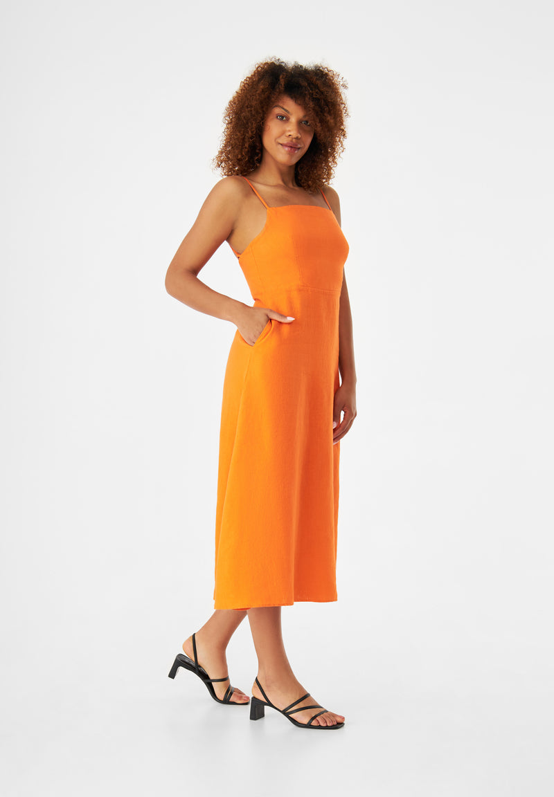 Givn Berlin Kleid GBGIANA slim Fit aus Leinen mit Rückendetail Dress Mandarine (Linen)