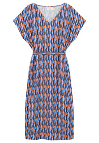 Givn Berlin Kleid GBPHILINE relaxed Fit aus LENZING™ ECOVERO™ mit Gürtel Dress Blue / Orange (Drops)