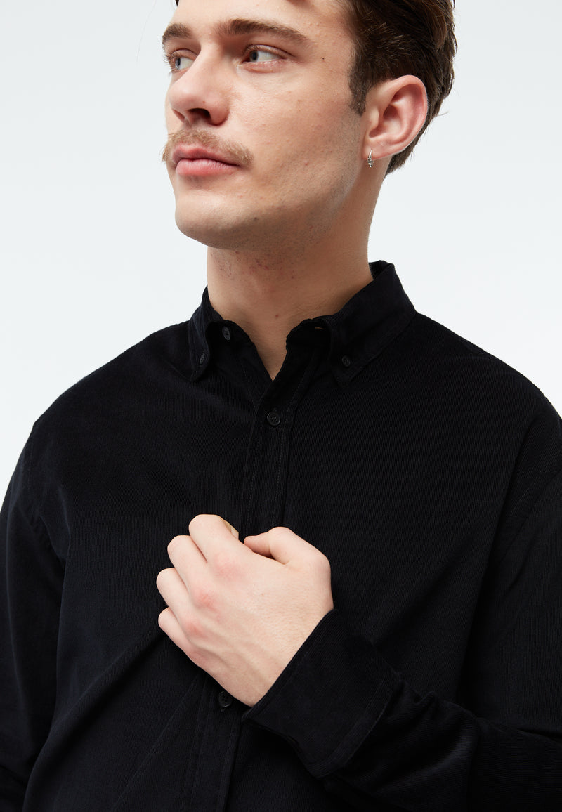 Givn Berlin Kordhemd GBFABIO aus Bio-Baumwolle Buttoned Shirt Black (Cord)