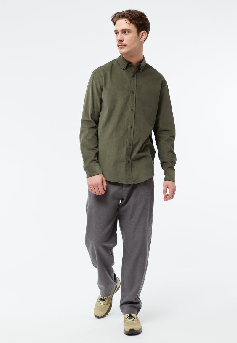 Givn Berlin Kordhemd GBFABIO aus Bio-Baumwolle Buttoned Shirt Dark Khaki (Cord)