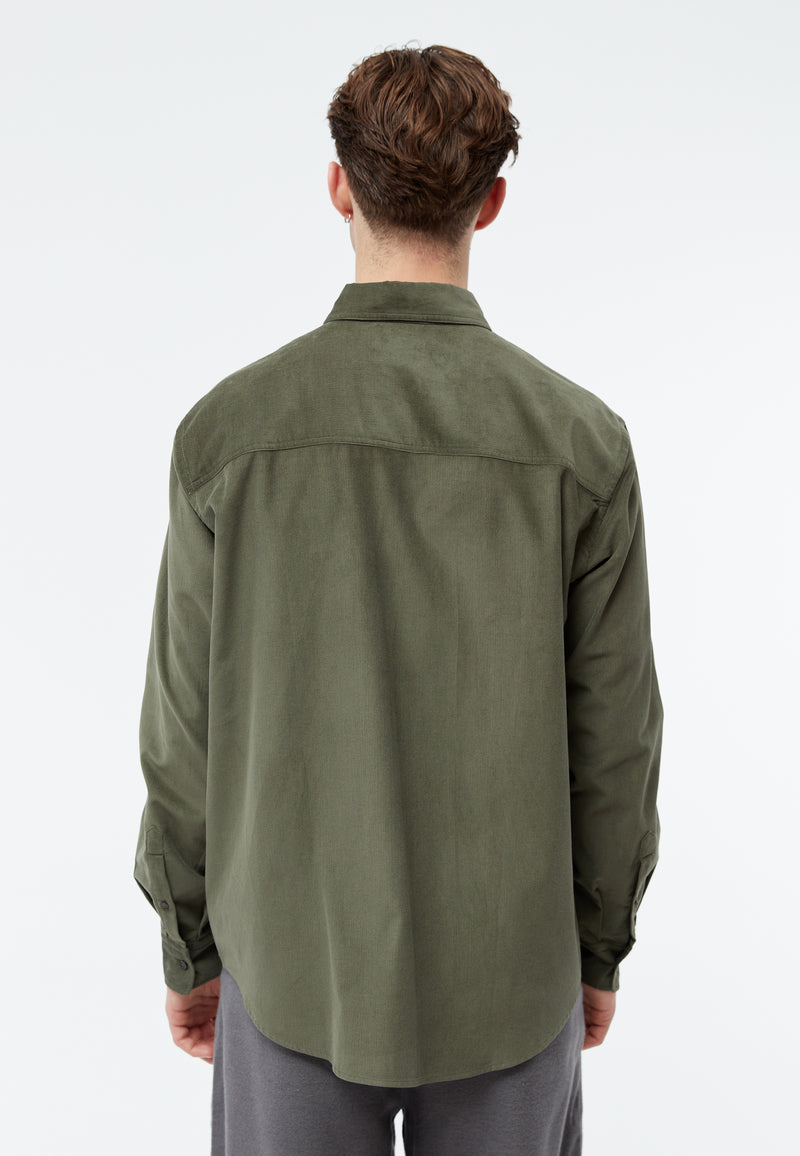 Givn Berlin Kordhemd GBFABIO aus Bio-Baumwolle Buttoned Shirt Dark Khaki (Cord)
