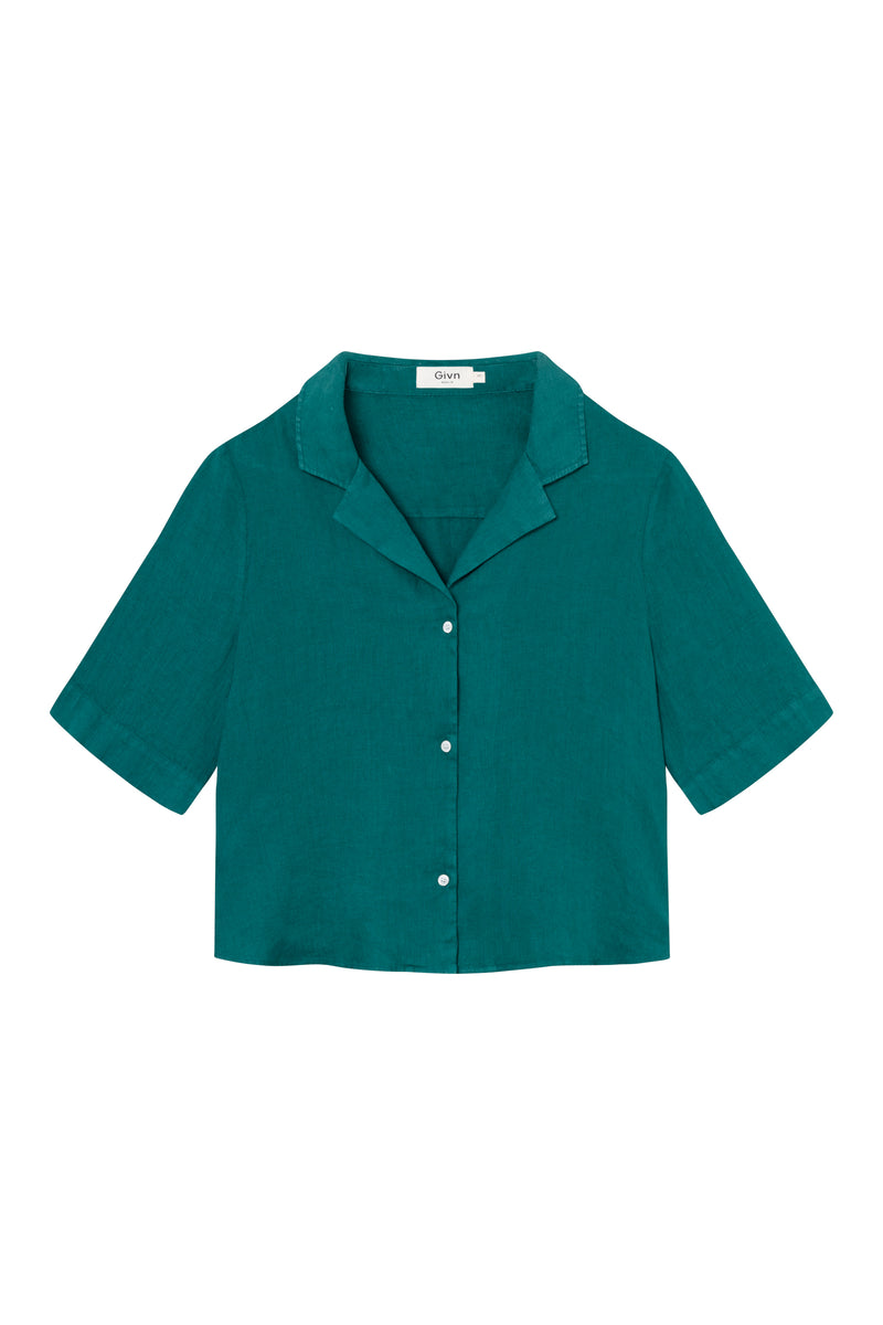 Givn Berlin Kurzarmbluse GBCAROL cropped aus Leinen Blouse Malachite Green (Linen)