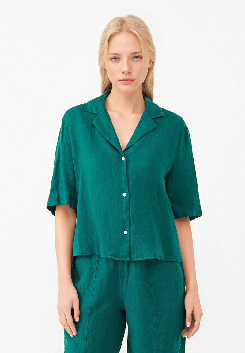 Givn Berlin Kurzarmbluse GBCAROL cropped aus Leinen Blouse Malachite Green (Linen)