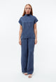 Givn Berlin Kurzarmbluse GBLETIZIA mit Stehkragen aus TENCEL™ mit Peach-Effekt Blouse Nightshade Blue
