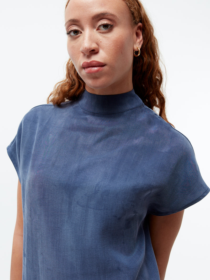Givn Berlin Kurzarmbluse GBLETIZIA mit Stehkragen aus TENCEL™ mit Peach-Effekt Blouse Nightshade Blue