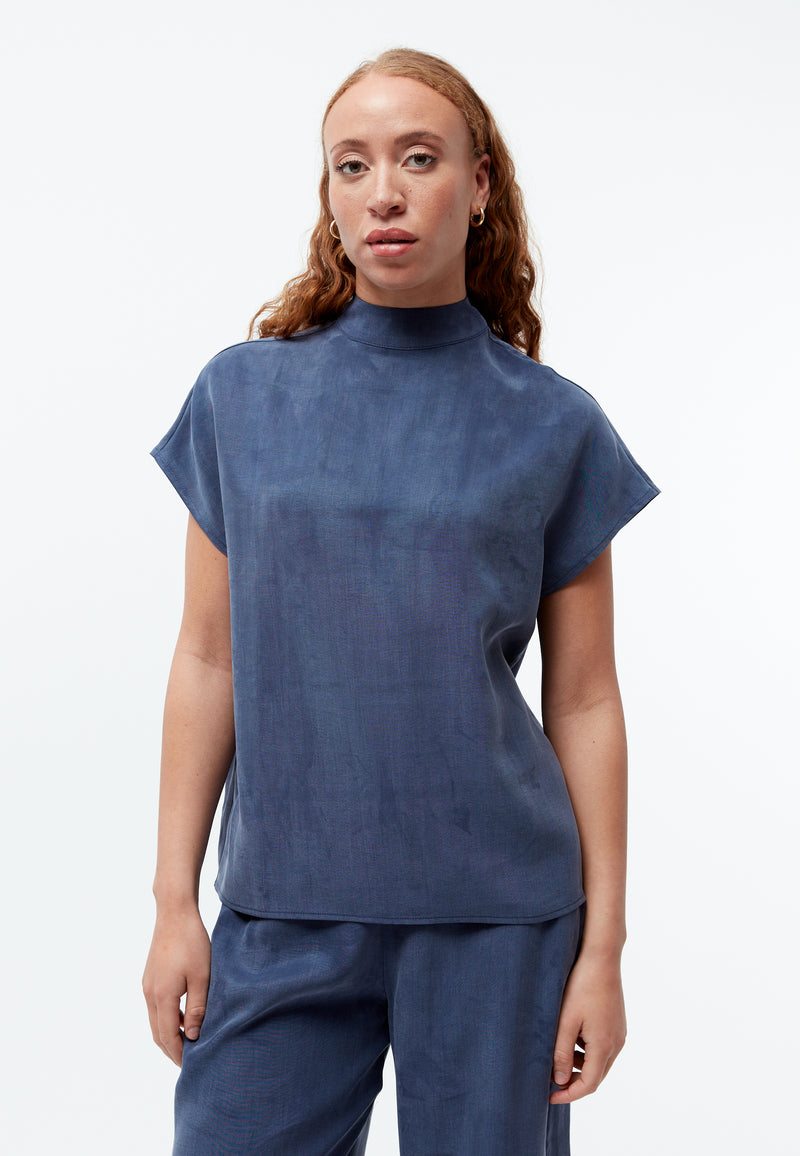 Givn Berlin Kurzarmbluse GBLETIZIA mit Stehkragen aus TENCEL™ mit Peach-Effekt Blouse Nightshade Blue
