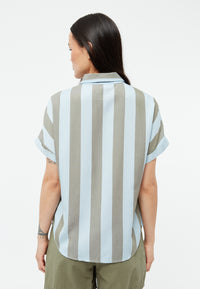 Givn Berlin Kurzarmbluse GBSARAH aus LENZING™ ECOVERO™ Blouse Ice Water Blue / Faded Olive (Stripes)