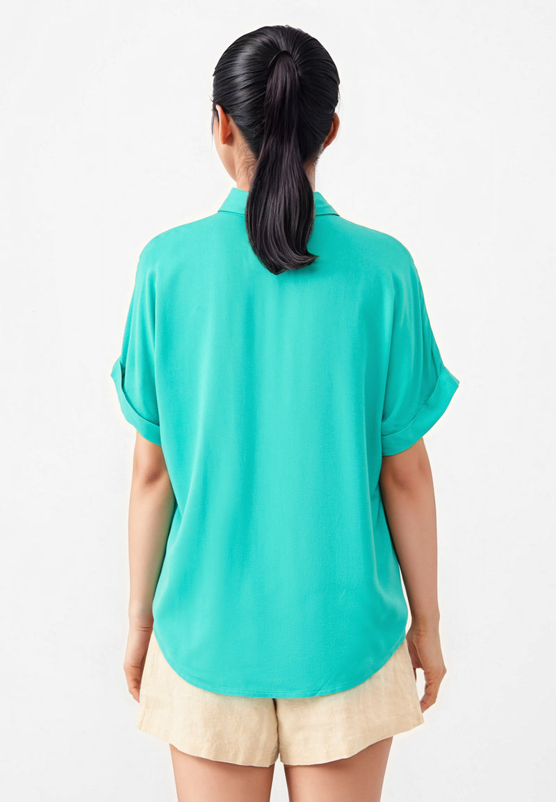 Givn Berlin Kurzarmbluse GBSARAH aus LENZING™ ECOVERO™ Blouse Amalfi Green