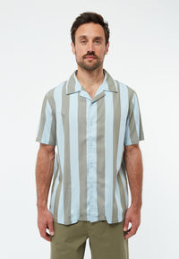 Givn Berlin Kurzarmhemd GBBARIK aus LENZING™ ECOVERO™ Buttoned Shirt Ice Water Blue / Faded Olive (Stripes)