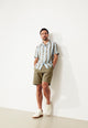 Givn Berlin Kurzarmhemd GBBARIK aus LENZING™ ECOVERO™ Buttoned Shirt Ice Water Blue / Faded Olive (Stripes)