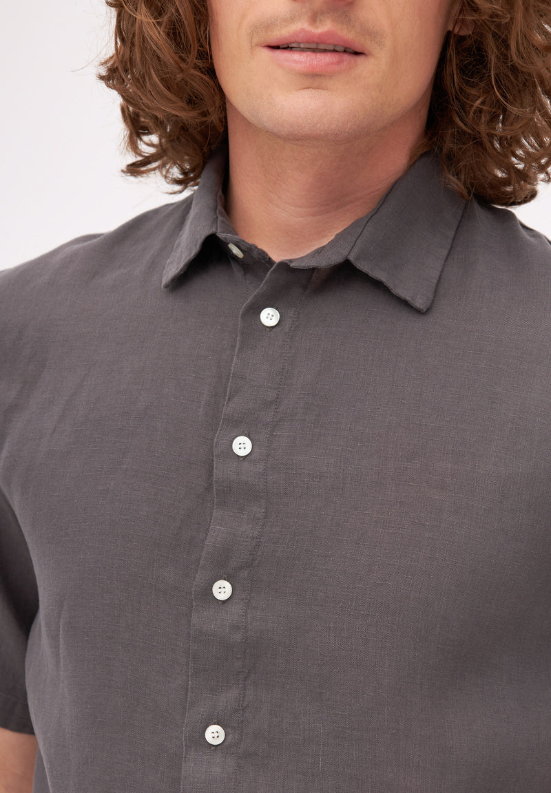 Givn Berlin Kurzarmhemd GBDYLAN aus Leinen Buttoned Shirt Taupe (Linen)