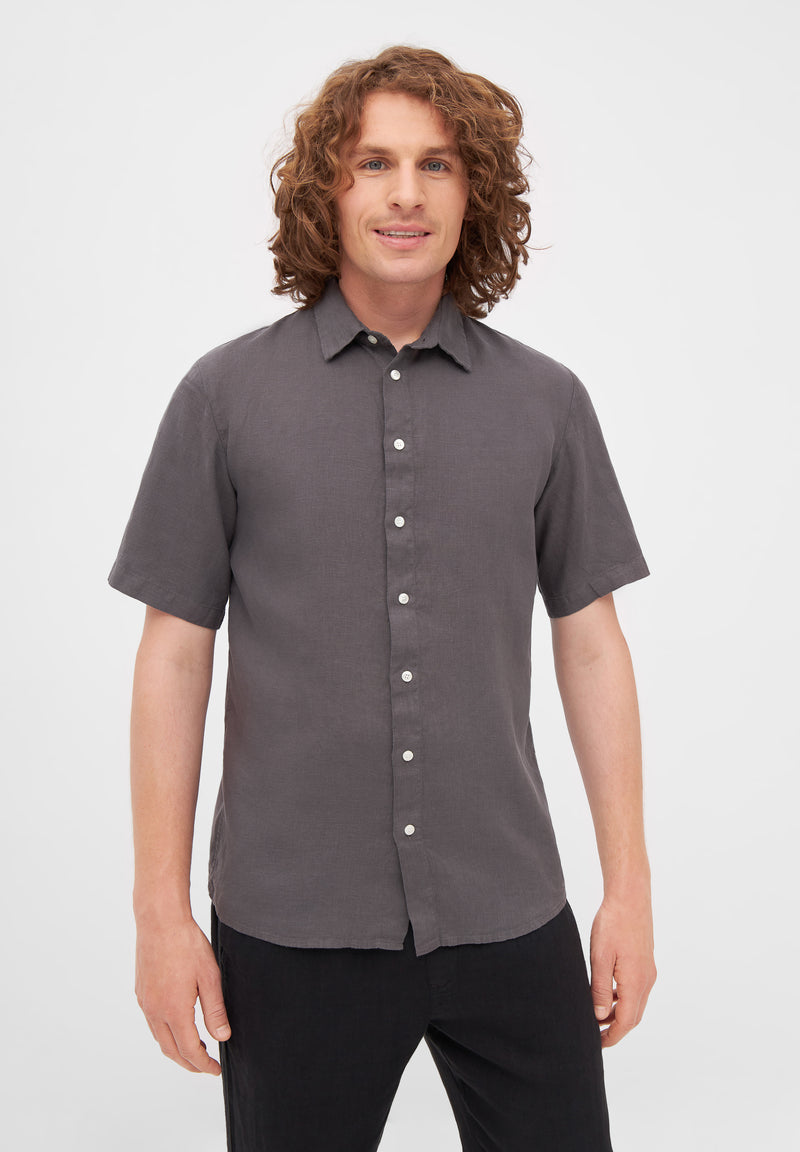 Givn Berlin Kurzarmhemd GBDYLAN aus Leinen Buttoned Shirt Taupe (Linen)