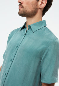 Givn Berlin Kurzarmhemd GBKODA aus TENCEL™ mit Peach-Effekt Buttoned Shirt Graphite Green (Tencel)