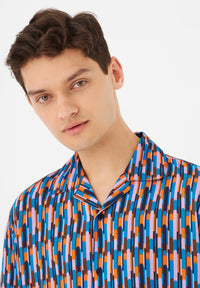 Givn Berlin Kurzarmhemd GBLUCA aus LENZING™ ECOVERO™ Buttoned Shirt Blue / Orange (Drops)