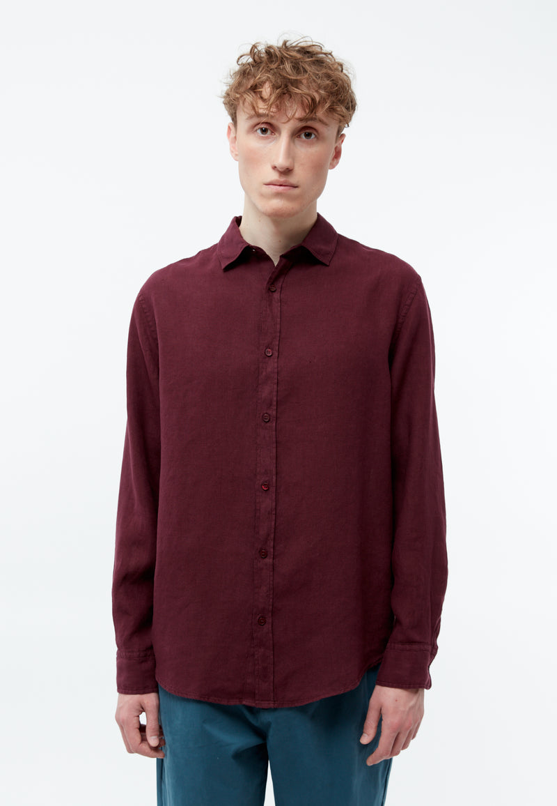 Givn Berlin Leinenhemd GBJOHN relaxed Buttoned Shirt Burgundy (Linen)