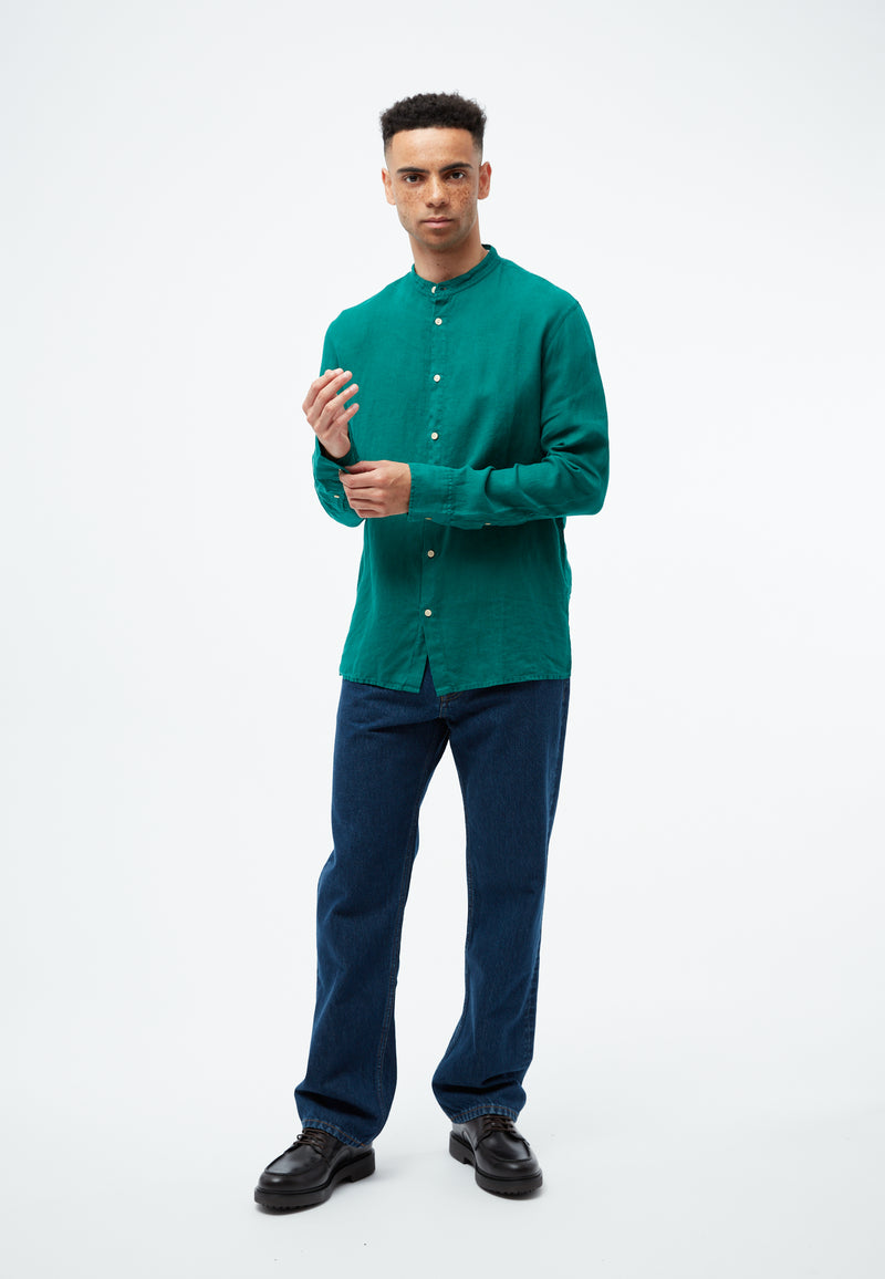 Givn Berlin Leinenhemd GBWES mit Stehkragen Buttoned Shirt Malachite Green (Linen)