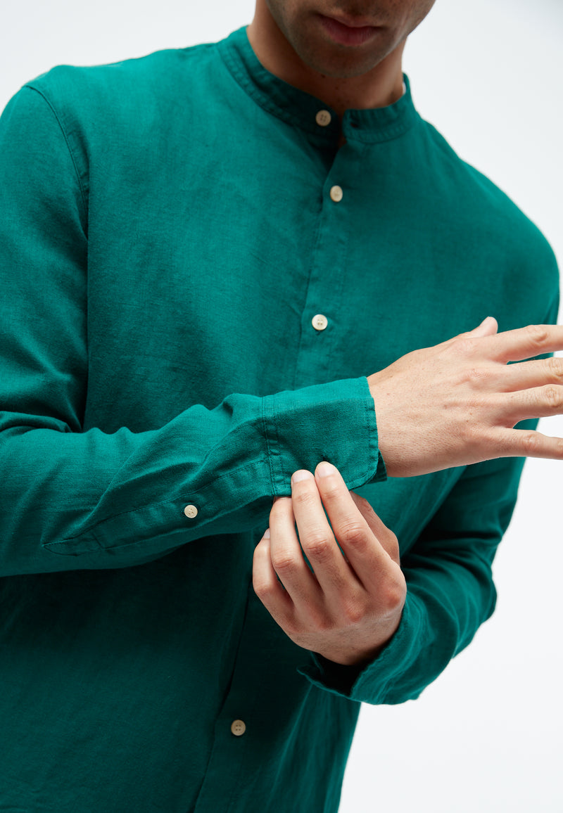 Givn Berlin Hemd GBWES regular aus Leinen mit Stehkragen Buttoned Shirt Malachite Green (Linen)